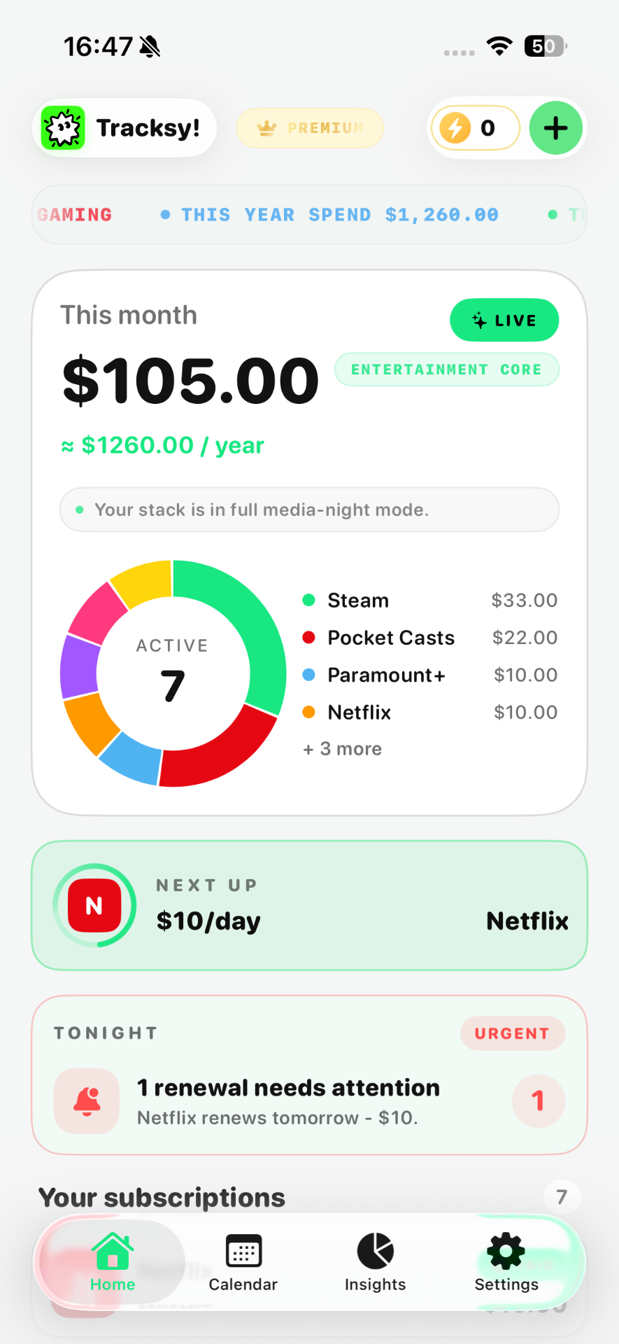 Tracksy home screen
